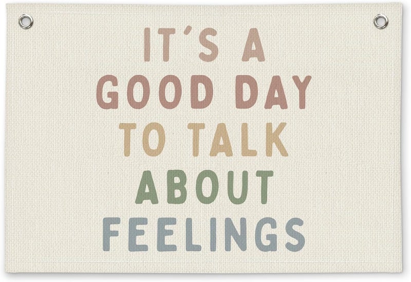 ETVISO Mental Health It's a Good Day to Talk About Feelings Therapy Office Decor - Linen Banner Wall Hanging Canvas Banner Flag Decor for Therapy School Counselor Counseling Office - Image 1